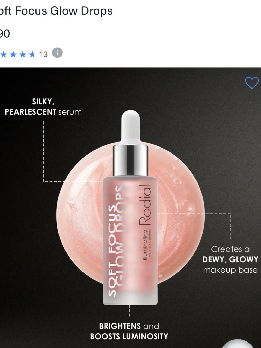 Rodial Pink Illuminating Glow Drops Serum,/primer NWT in box 1.01 ounces